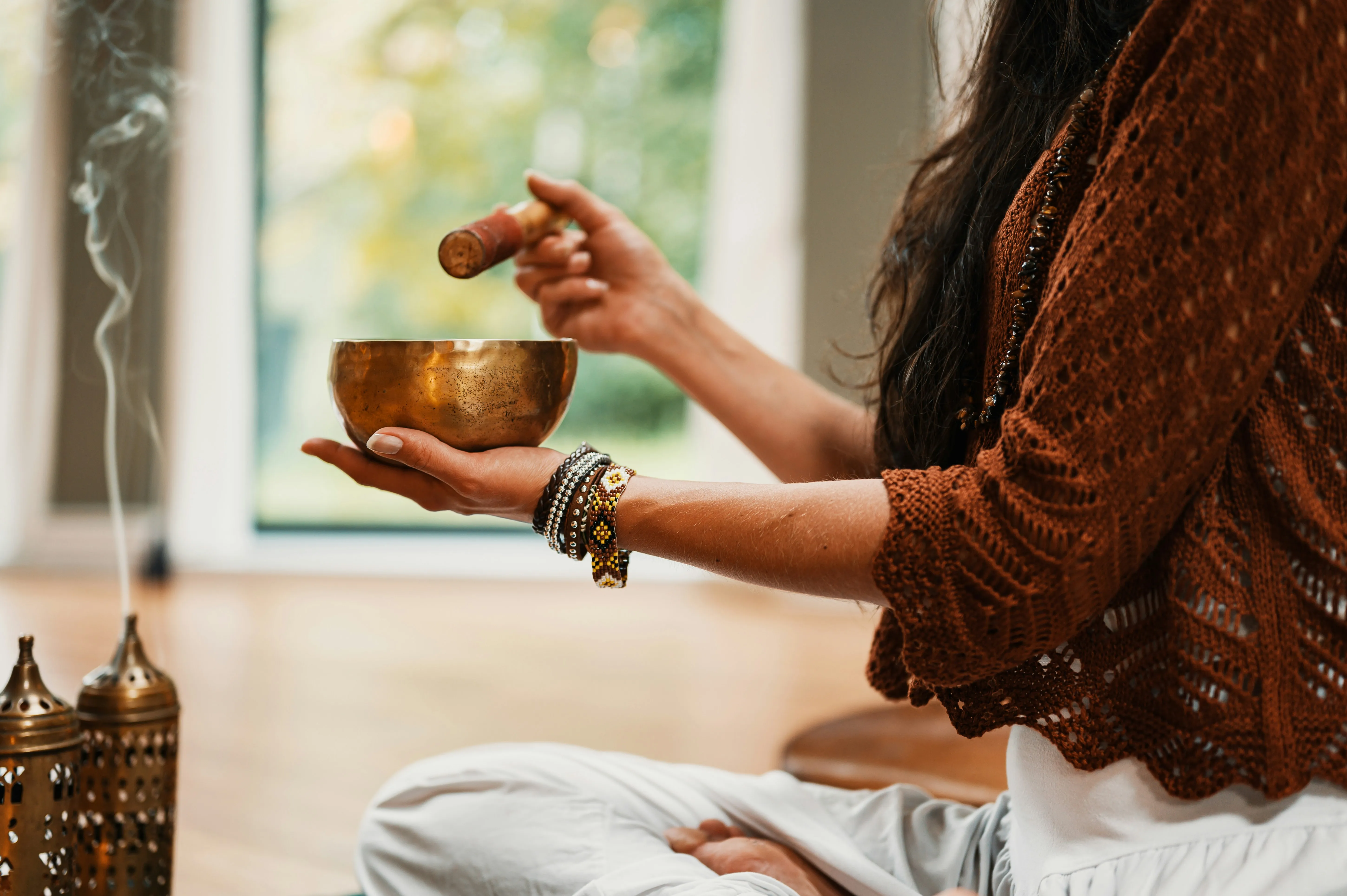 Singing bowl in a quiet sanctuary